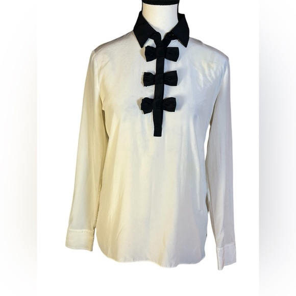 kate spade Tops - kate spade Cream and Black Bow-Embellished Silk Blouse